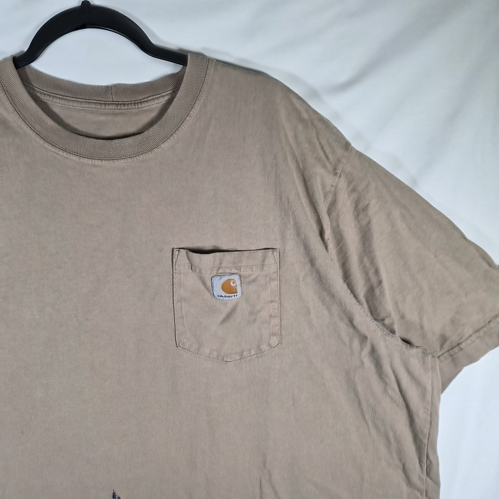 Carhartt Mens Brown Pocket T Shirt Distressed Thrashed Workwear Faded Flawed